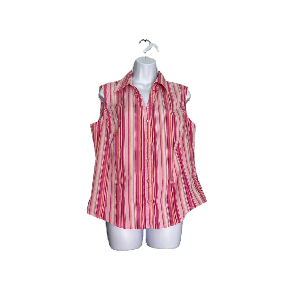 St. John's Bay Pink Striped Sleeveless Button-Down Shirt - Size Large